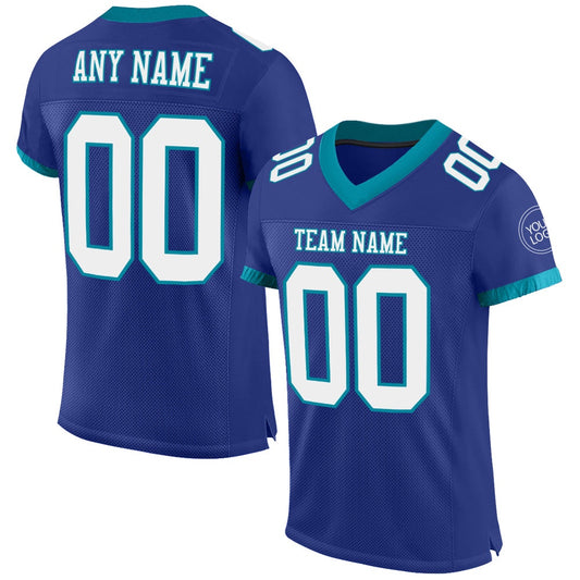Custom Royal White Teal Mesh Authentic Football Jersey, Team Jerseys Football, Custom Football Jersey
