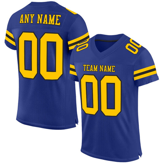 Custom Royal Yellow Black Mesh Authentic Football Jersey, Team Jerseys Football, Custom Football Jersey