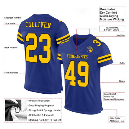 Custom Royal Yellow Black Mesh Authentic Football Jersey, Team Jerseys Football, Custom Football Jersey