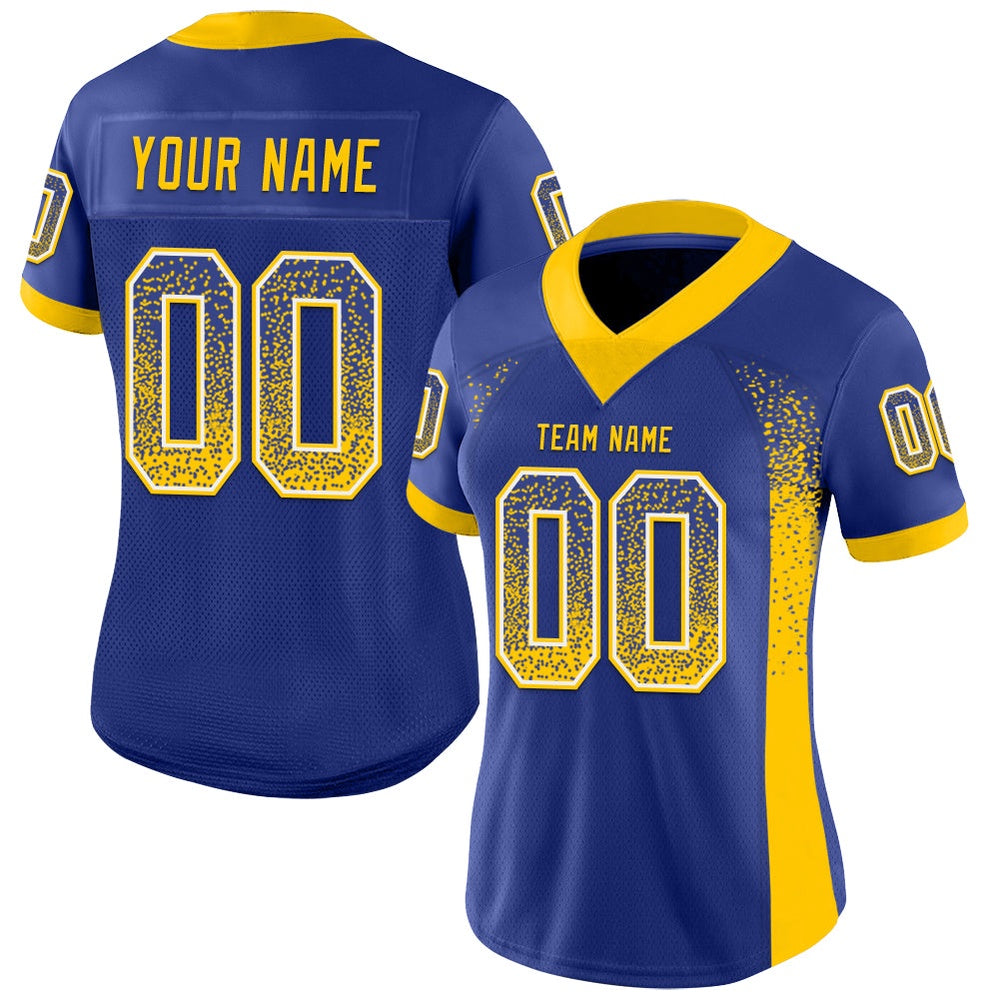 Custom Royal Yellow White Mesh Drift Fashion Football Jersey, Team Jerseys Football, Custom Football Jersey