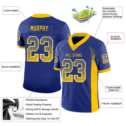 Custom Royal Yellow White Mesh Drift Fashion Football Jersey, Team Jerseys Football, Custom Football Jersey