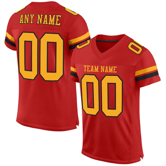 Custom Scarlet Gold Black Mesh Authentic Football Jersey, Team Jerseys Football, Custom Football Jersey