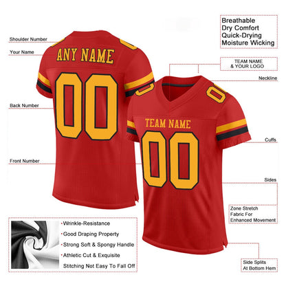 Custom Scarlet Gold Black Mesh Authentic Football Jersey, Team Jerseys Football, Custom Football Jersey