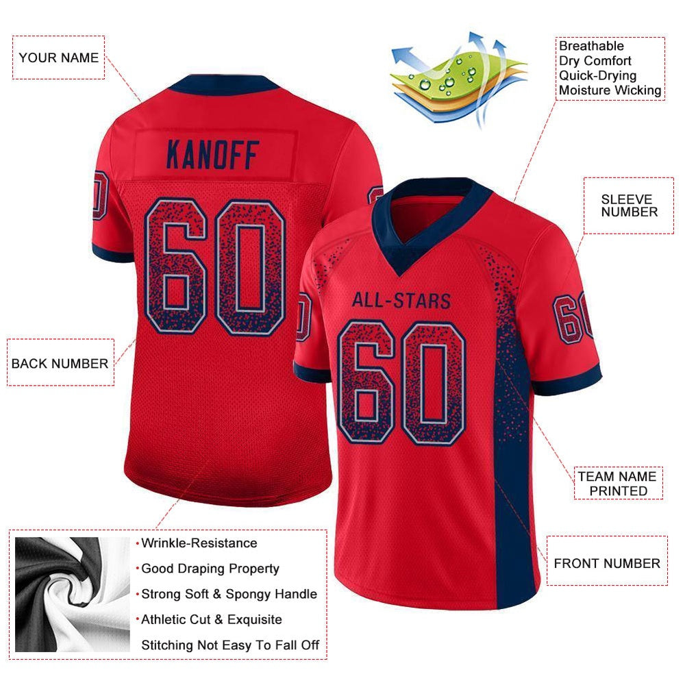 Custom Scarlet Navy Gray Mesh Drift Fashion Football Jersey, Team Jerseys Football, Custom Football Jersey