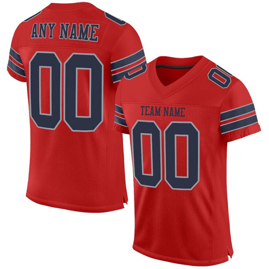 Custom Scarlet Navy Light Gray Mesh Authentic Football Jersey, Team Jerseys Football, Custom Football Jersey