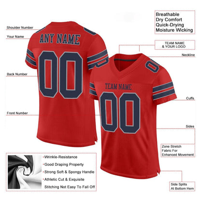 Custom Scarlet Navy Light Gray Mesh Authentic Football Jersey, Team Jerseys Football, Custom Football Jersey