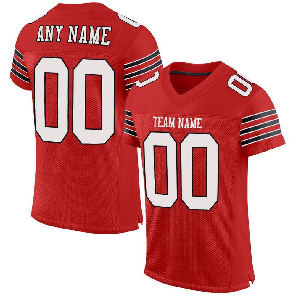 Custom Scarlet White Black Mesh Authentic Football Jersey, Team Jerseys Football, Custom Football Jersey