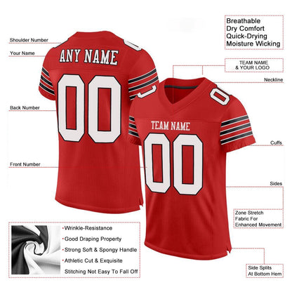 Custom Scarlet White Black Mesh Authentic Football Jersey, Team Jerseys Football, Custom Football Jersey