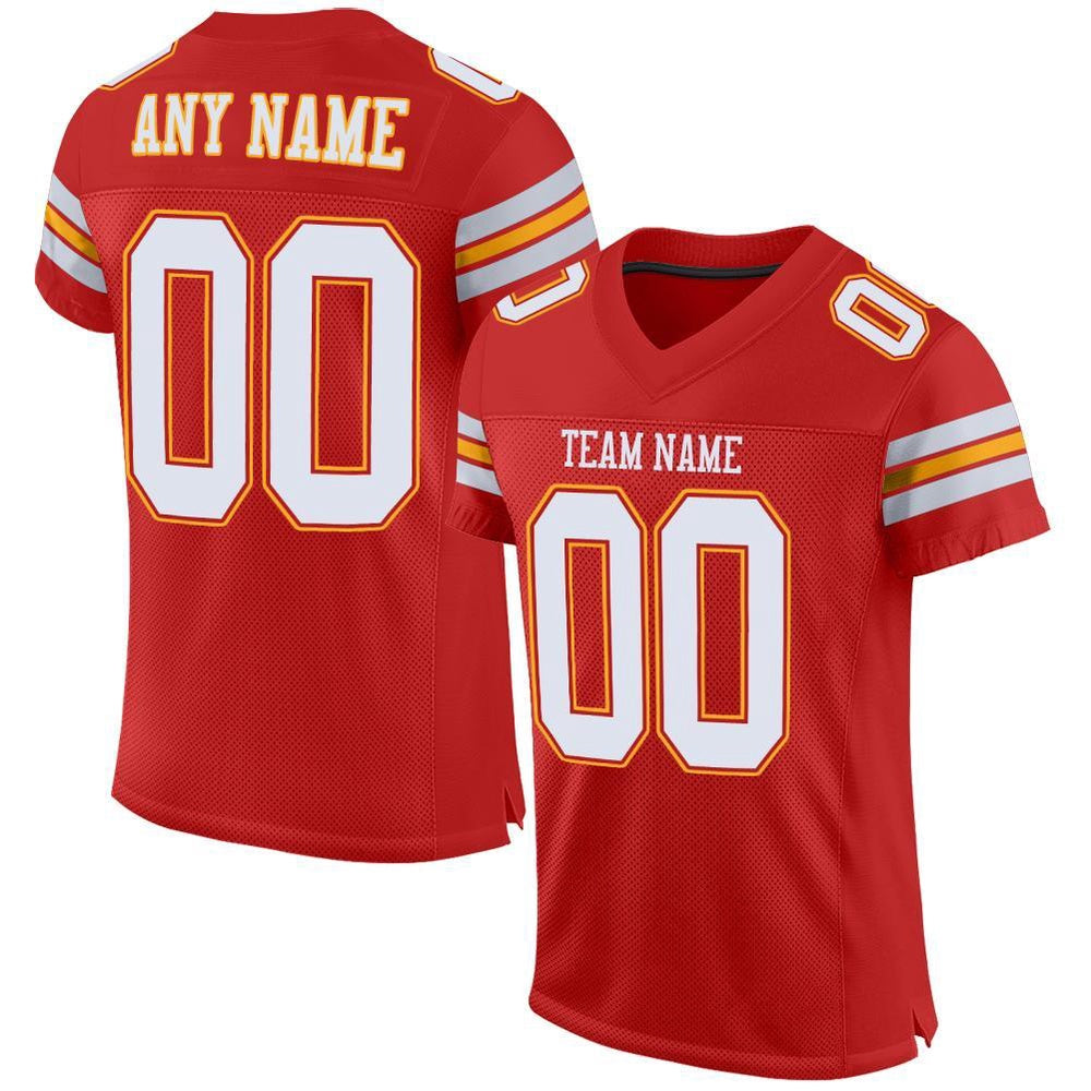 Custom Scarlet White Gold Mesh Authentic Football Jersey, Team Jerseys Football, Custom Football Jersey