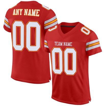 Custom Scarlet White Gold Mesh Authentic Football Jersey, Team Jerseys Football, Custom Football Jersey