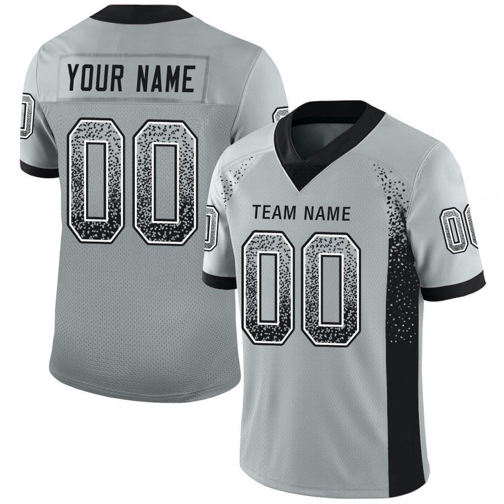 Custom Silver Black White Mesh Drift Fashion Football Jersey, Team Jerseys Football, Custom Football Jersey
