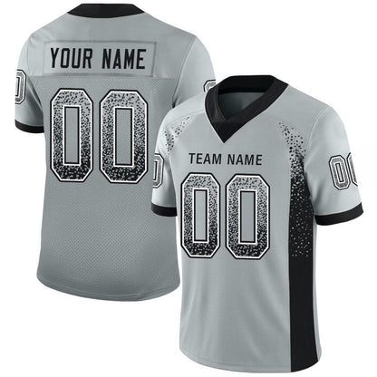 Custom Silver Black White Mesh Drift Fashion Football Jersey, Team Jerseys Football, Custom Football Jersey