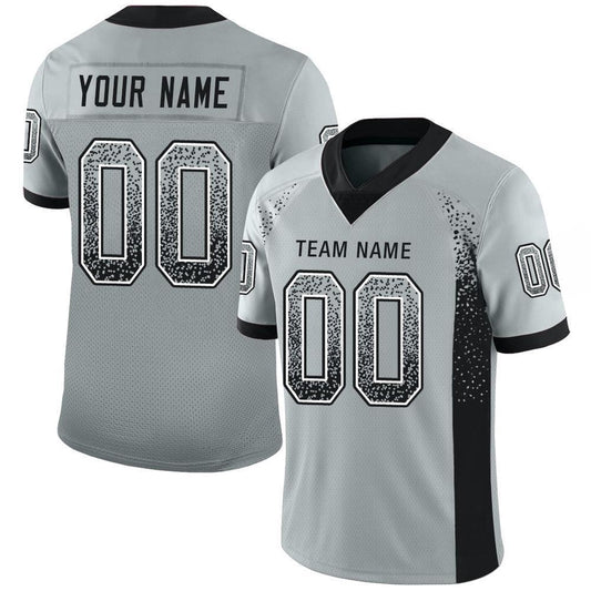 Custom Silver Black White Mesh Drift Fashion Football Jersey, Team Jerseys Football, Custom Football Jersey