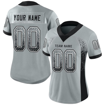 Custom Silver Black White Mesh Drift Fashion Football Jersey, Team Jerseys Football, Custom Football Jersey