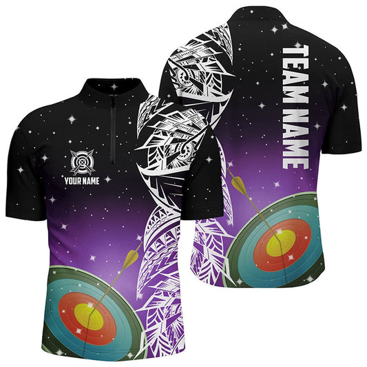 Custom Target Archery Purple Galaxy Men Quarter-Zip Shirts, Team League Archery Jerseys, Archery Team Shirts, Custom Archery Shirts