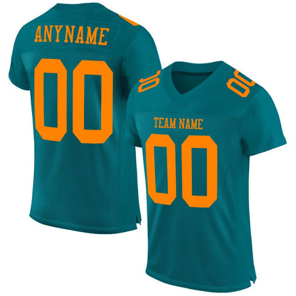Custom Teal Bay Orange Mesh Authentic Football Jersey, Team Jerseys Football, Custom Football Jersey