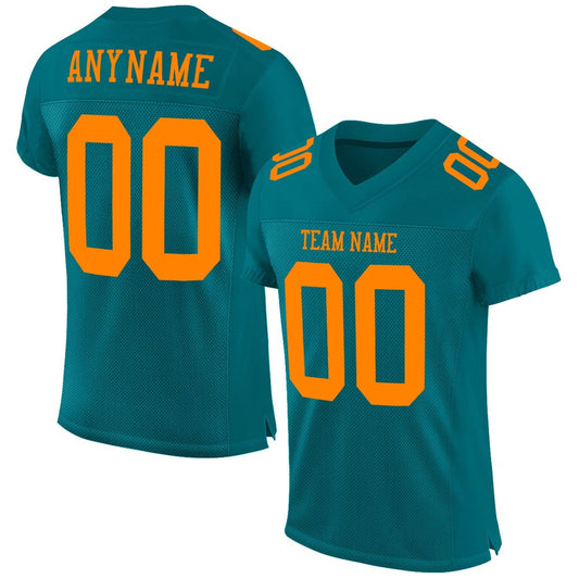 Custom Teal Bay Orange Mesh Authentic Football Jersey, Team Jerseys Football, Custom Football Jersey