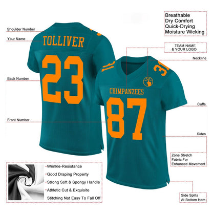 Custom Teal Bay Orange Mesh Authentic Football Jersey, Team Jerseys Football, Custom Football Jersey