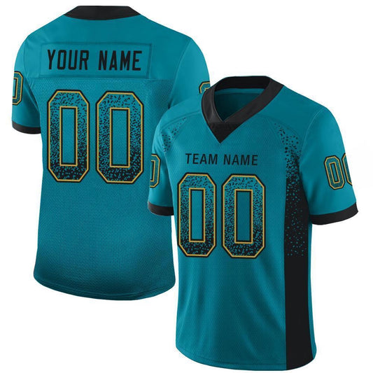 Custom Teal Black Old Gold Mesh Drift Fashion Football Jersey, Team Jerseys Football, Custom Football Jersey