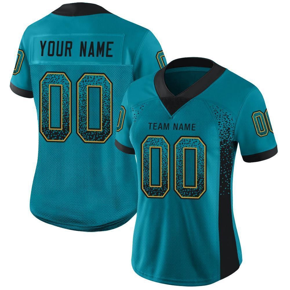 Custom Teal Black Old Gold Mesh Drift Fashion Football Jersey, Team Jerseys Football, Custom Football Jersey