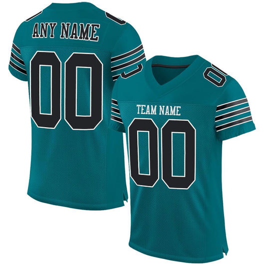 Custom Teal Black White Mesh Authentic Football Jersey, Team Jerseys Football, Custom Football Jersey