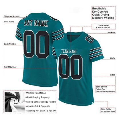 Custom Teal Black White Mesh Authentic Football Jersey, Team Jerseys Football, Custom Football Jersey