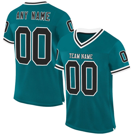 Custom Teal Black White Mesh Authentic Throwback Football Jersey, Team Jerseys Football, Custom Football Jersey