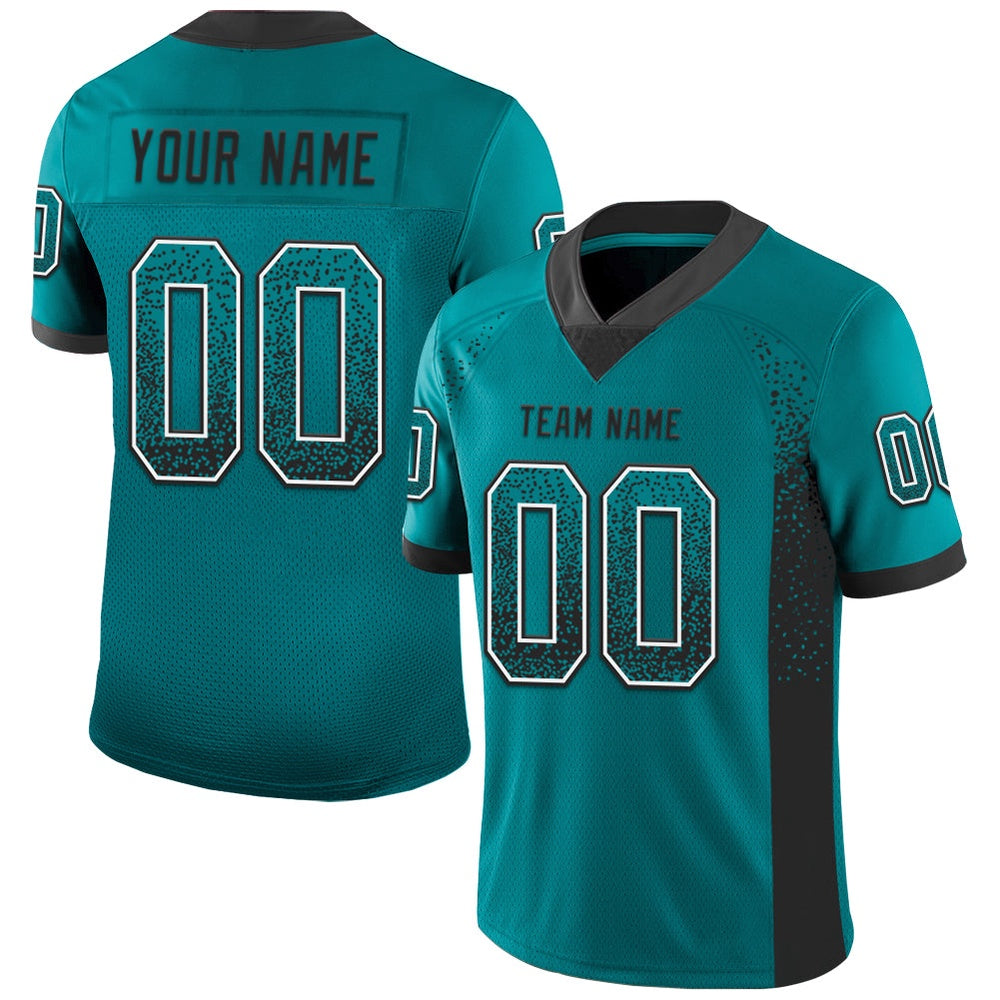 Custom Teal Black White Mesh Drift Fashion Football Jersey, Team Jerseys Football, Custom Football Jersey