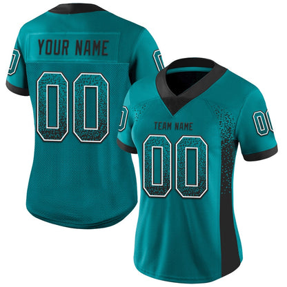 Custom Teal Black White Mesh Drift Fashion Football Jersey, Team Jerseys Football, Custom Football Jersey