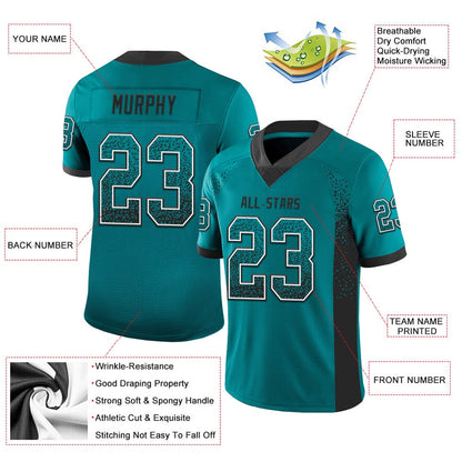 Custom Teal Black White Mesh Drift Fashion Football Jersey, Team Jerseys Football, Custom Football Jersey