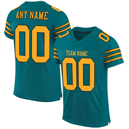 Custom Teal Gold Black Mesh Authentic Football Jersey, Team Jerseys Football, Custom Football Jersey