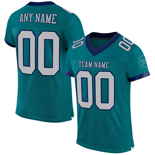 Custom Teal Gray Navy Mesh Authentic Football Jersey, Team Jerseys Football, Custom Football Jersey