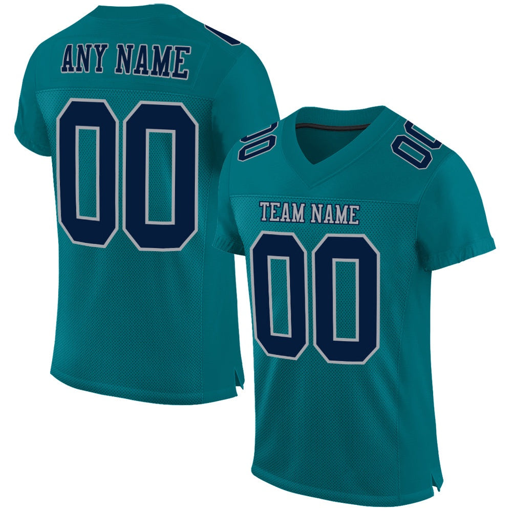 Custom Teal Navy Gray Mesh Authentic Football Jersey, Team Jerseys Football, Custom Football Jersey