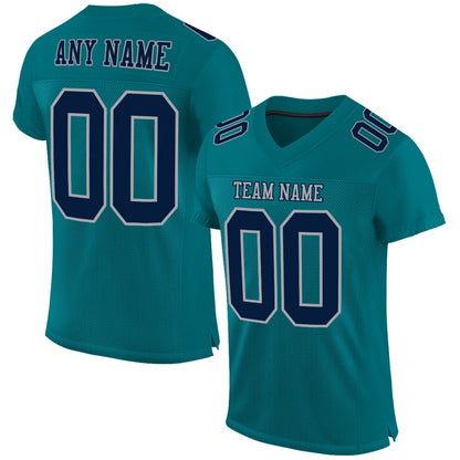 Custom Teal Navy Gray Mesh Authentic Football Jersey, Team Jerseys Football, Custom Football Jersey