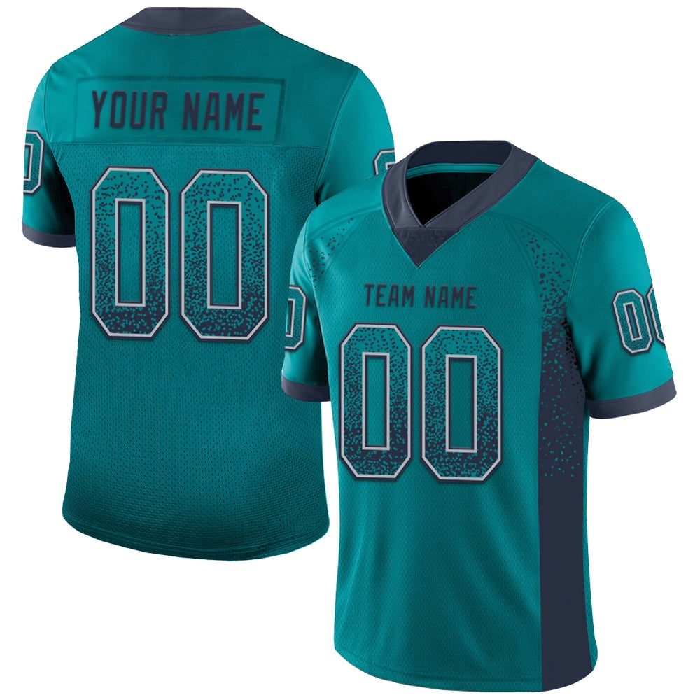 Custom Teal Navy Gray Mesh Drift Fashion Football Jersey, Team Jerseys Football, Custom Football Jersey