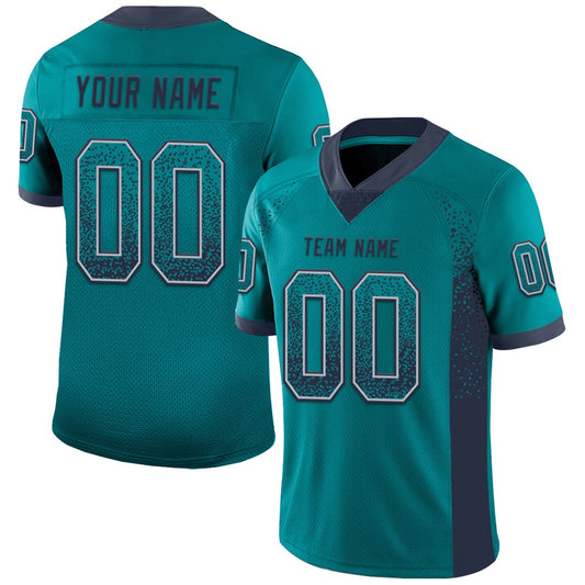 Custom Teal Navy Gray Mesh Drift Fashion Football Jersey, Team Jerseys Football, Custom Football Jersey
