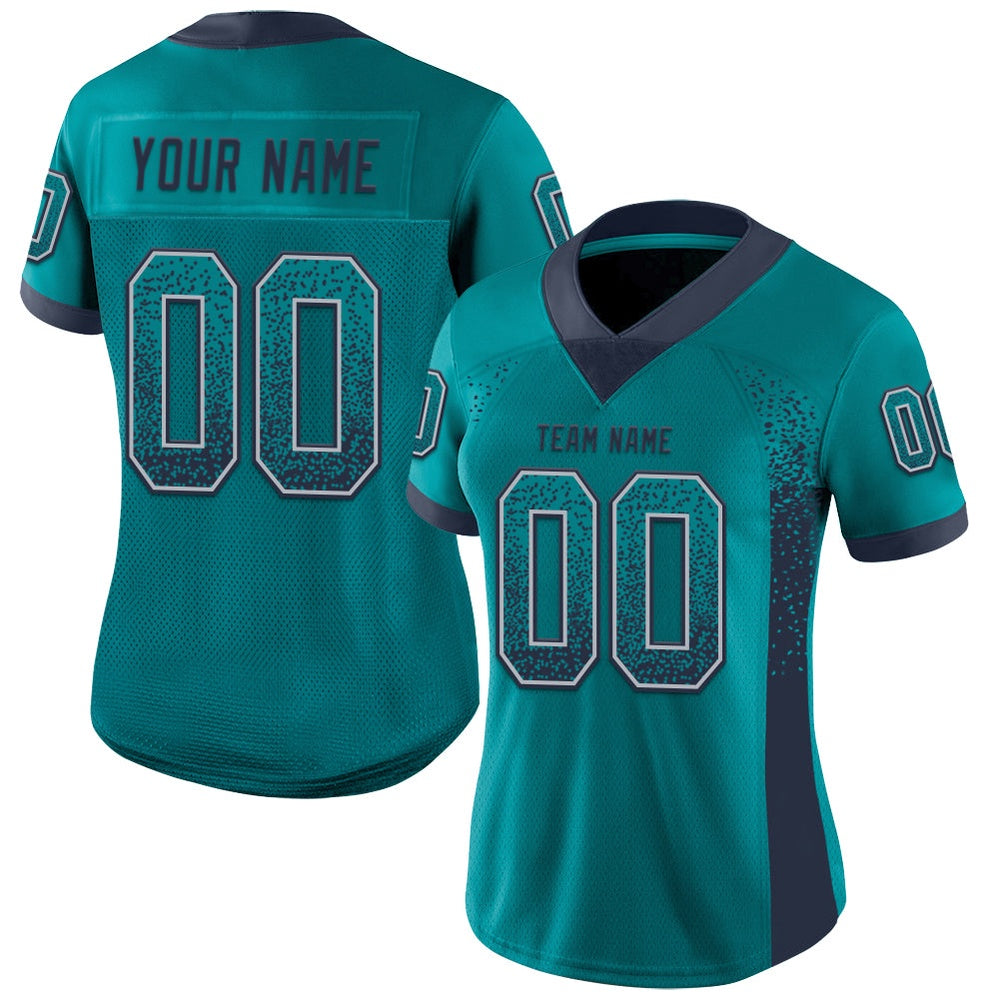 Custom Teal Navy Gray Mesh Drift Fashion Football Jersey, Team Jerseys Football, Custom Football Jersey