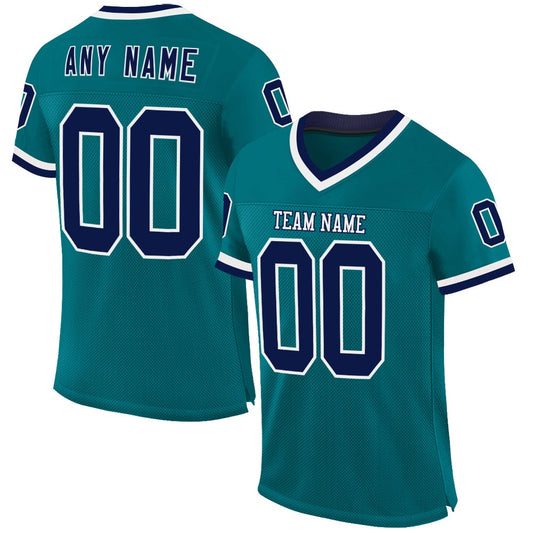 Custom Teal Navy White Mesh Authentic Throwback Football Jersey, Team Jerseys Football, Custom Football Jersey