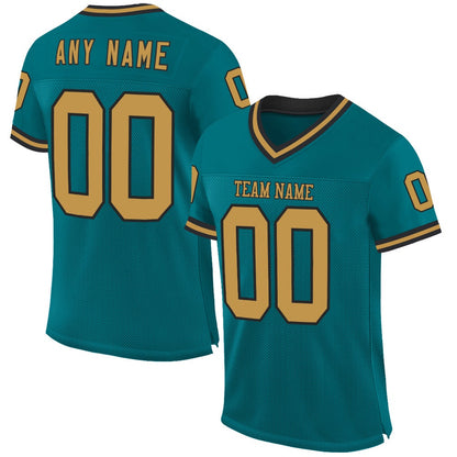 Custom Teal Old Gold Black Mesh Authentic Throwback Football Jersey, Team Jerseys Football, Custom Football Jersey