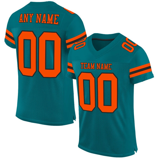 Custom Teal Orange Black Mesh Authentic Football Jersey, Team Jerseys Football, Custom Football Jersey