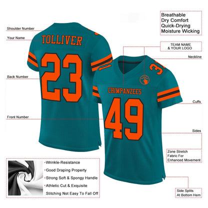 Custom Teal Orange Black Mesh Authentic Football Jersey, Team Jerseys Football, Custom Football Jersey