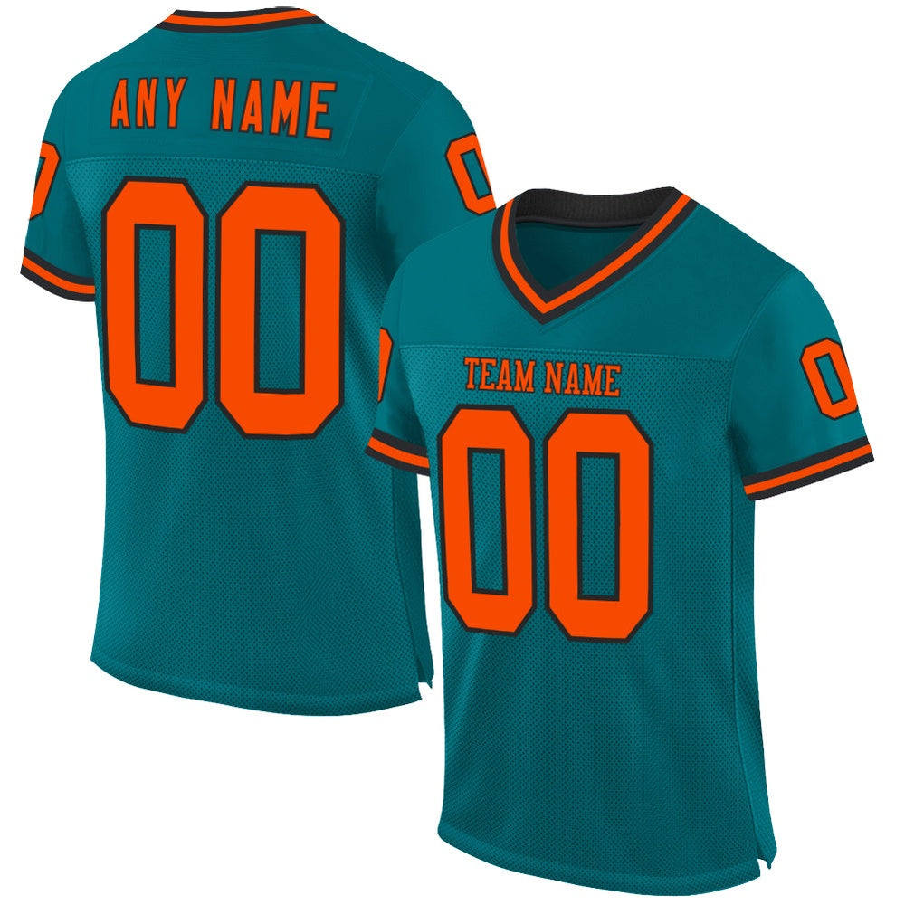 Custom Teal Orange Black Mesh Authentic Throwback Football Jersey, Team Jerseys Football, Custom Football Jersey