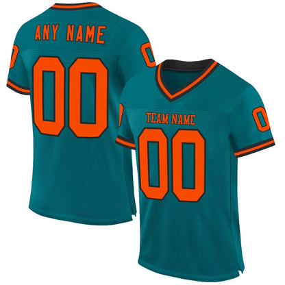 Custom Teal Orange Black Mesh Authentic Throwback Football Jersey, Team Jerseys Football, Custom Football Jersey