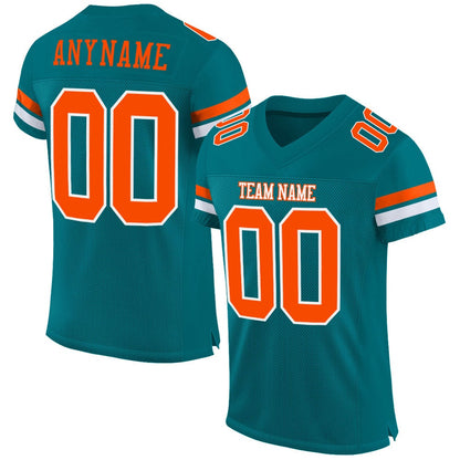 Custom Teal Orange White Mesh Authentic Football Jersey, Team Jerseys Football, Custom Football Jersey