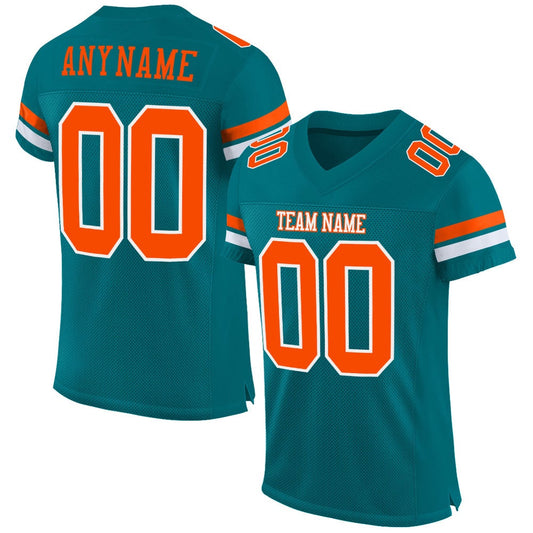 Custom Teal Orange White Mesh Authentic Football Jersey, Team Jerseys Football, Custom Football Jersey