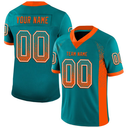Custom Teal Orange White Mesh Drift Fashion Football Jersey, Team Jerseys Football, Custom Football Jersey