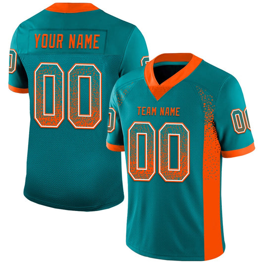 Custom Teal Orange White Mesh Drift Fashion Football Jersey, Team Jerseys Football, Custom Football Jersey