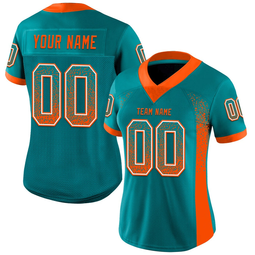 Custom Teal Orange White Mesh Drift Fashion Football Jersey, Team Jerseys Football, Custom Football Jersey