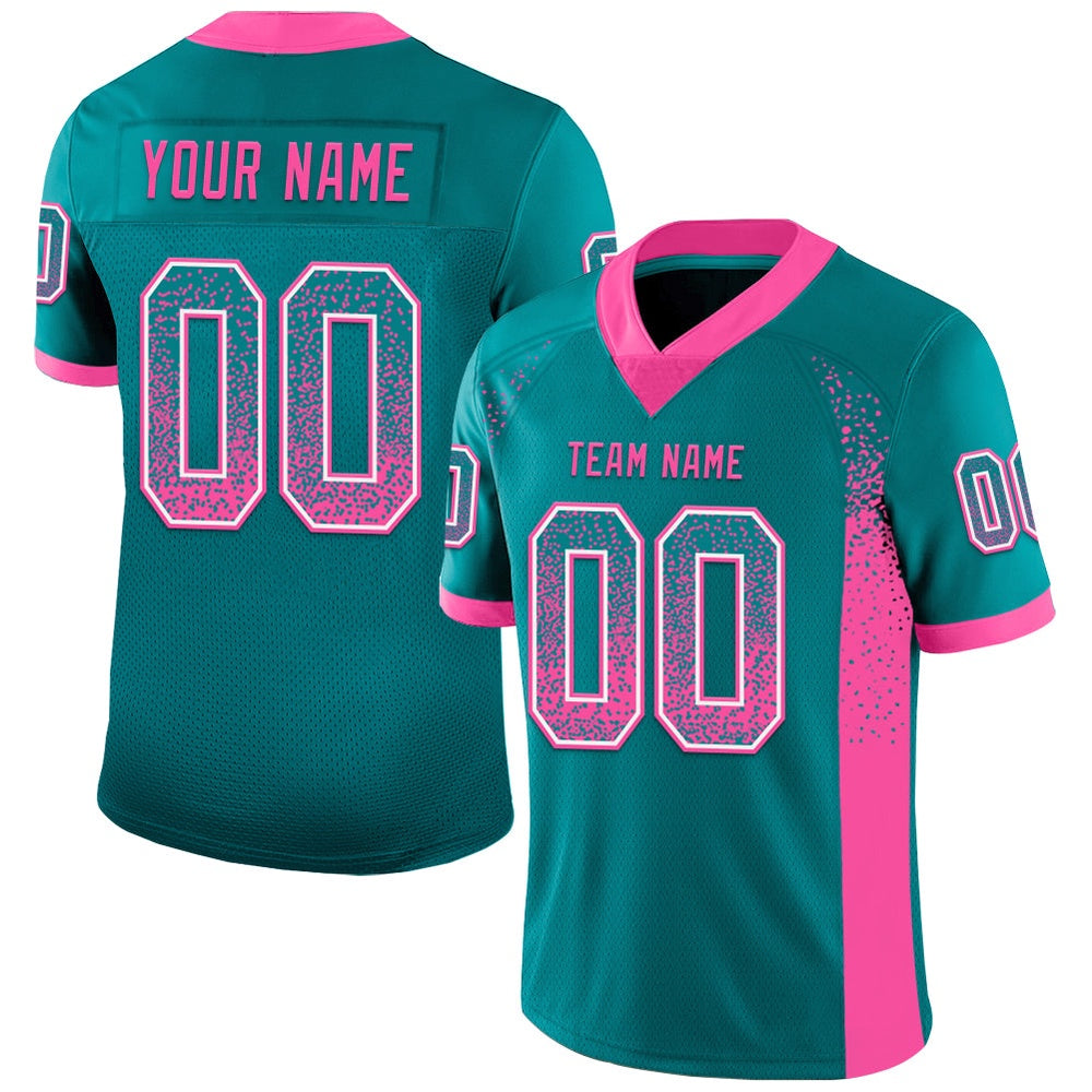 Custom Teal Pink White Mesh Drift Fashion Football Jersey, Team Jerseys Football, Custom Football Jersey