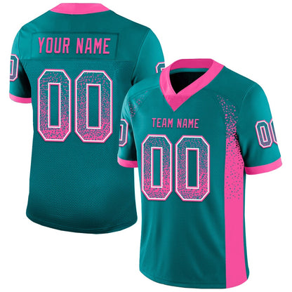 Custom Teal Pink White Mesh Drift Fashion Football Jersey, Team Jerseys Football, Custom Football Jersey